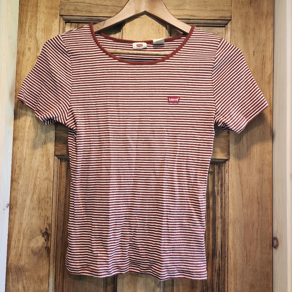 Levi's Red and White Striped Short Sleeve Tee